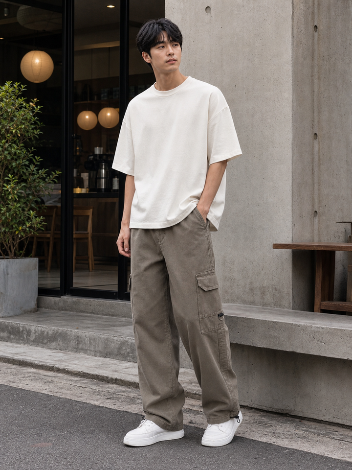 Originals: Textured Fabric Ochre Cargo Pants