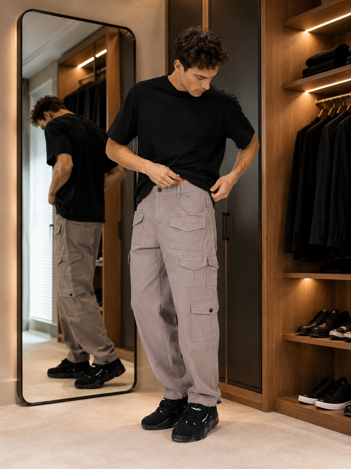 Utility: Multi-Pockets Cream Twill Cargo Pants