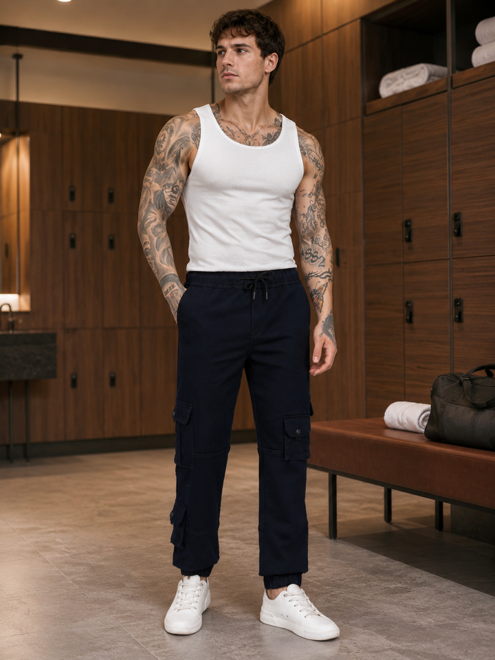 Navy Regular Fit Cargo Pants