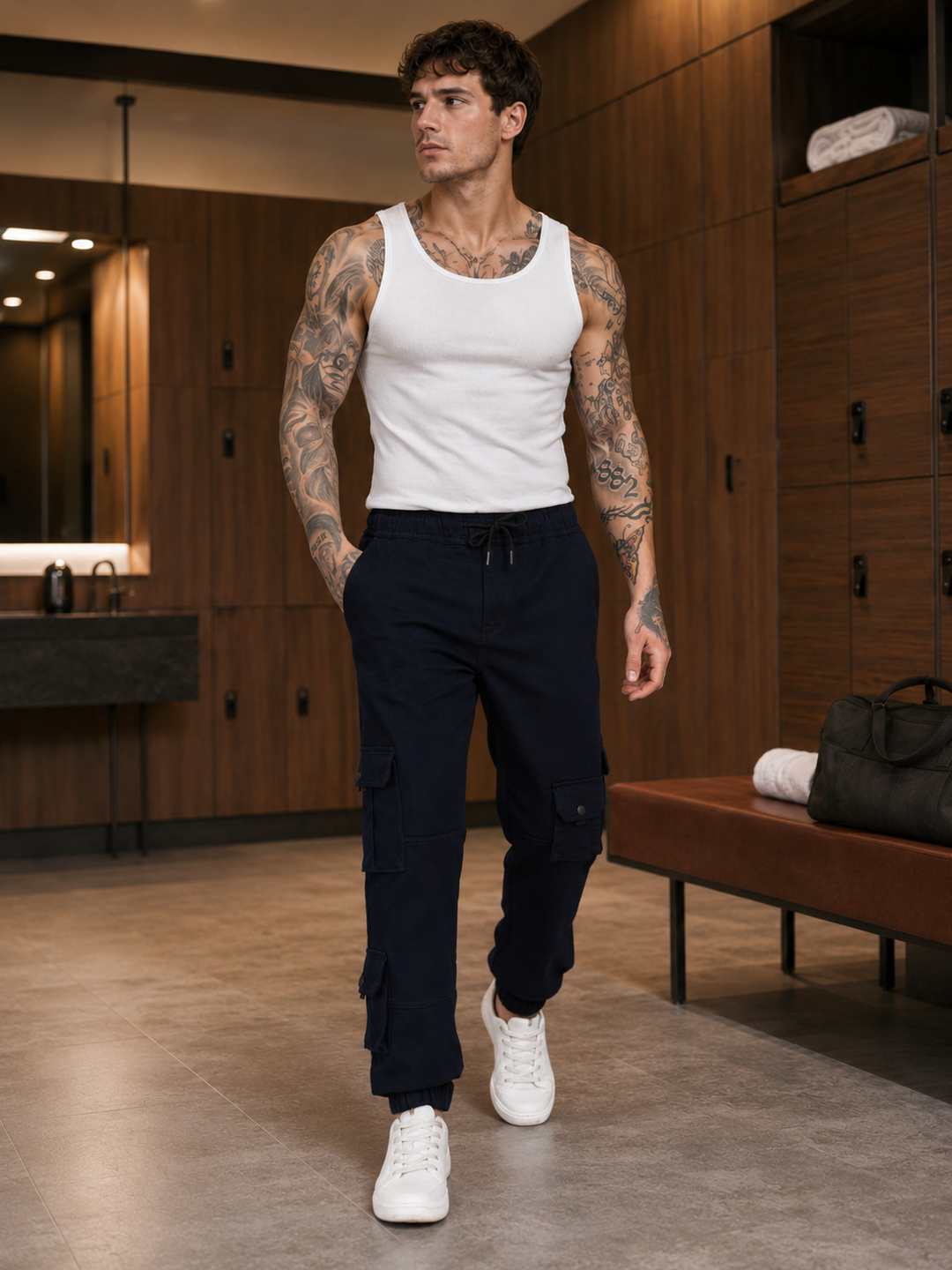 Navy Regular Fit Cargo Pants