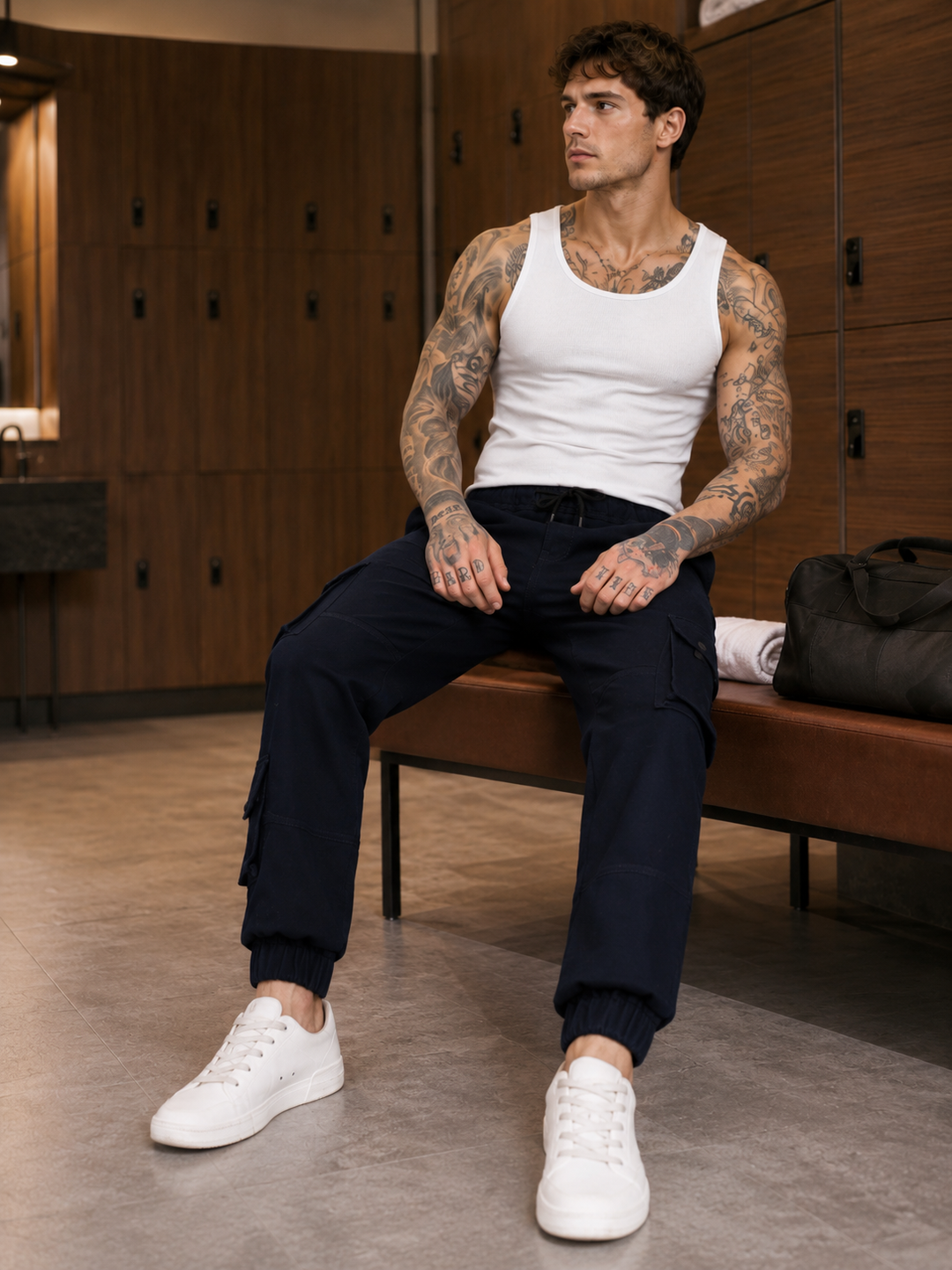 Navy Regular Fit Cargo Pants