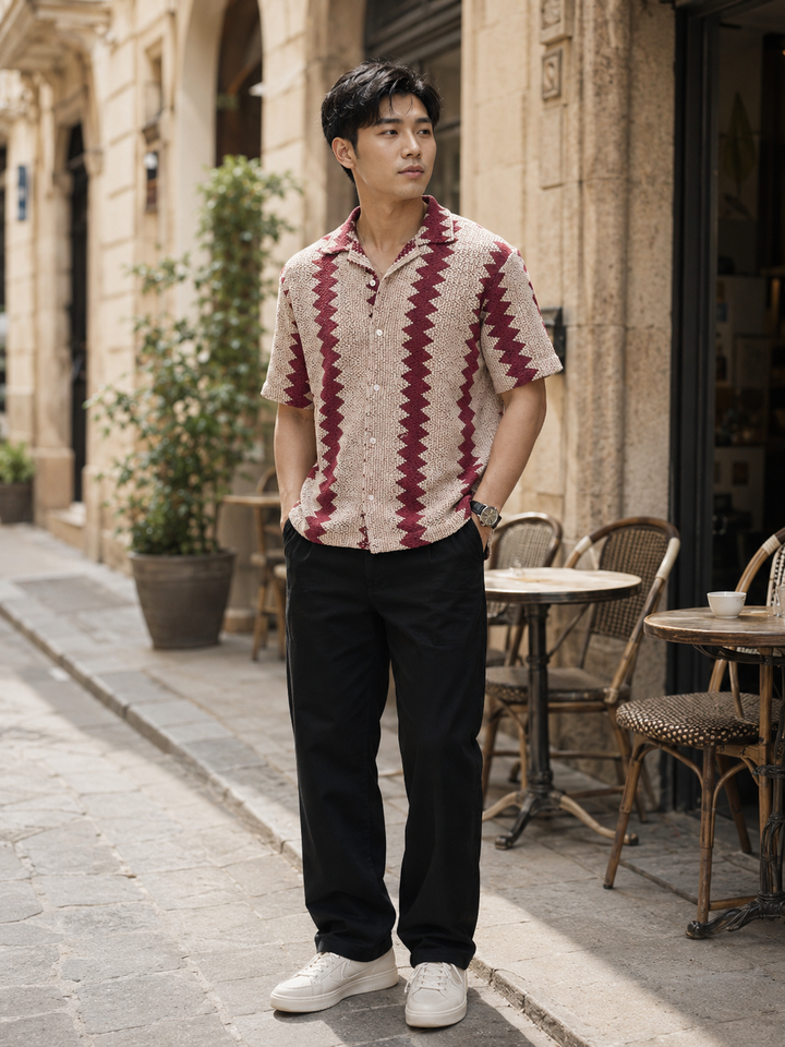 Red Stripes Crochet Shirt