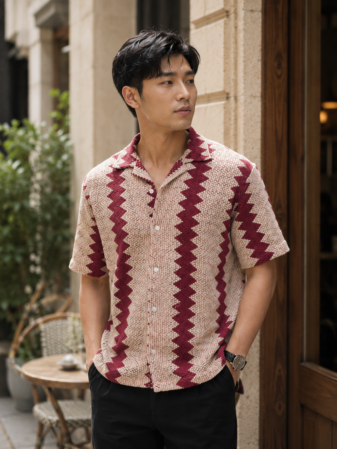 Red Stripes Crochet Shirt