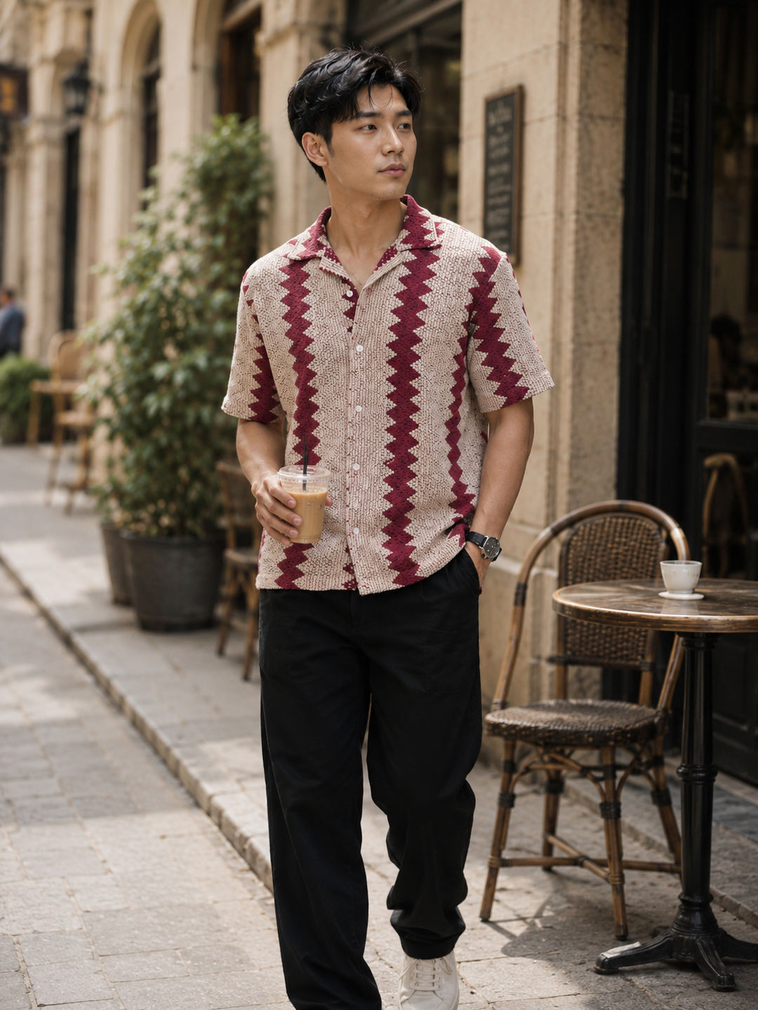 Red Stripes Crochet Shirt