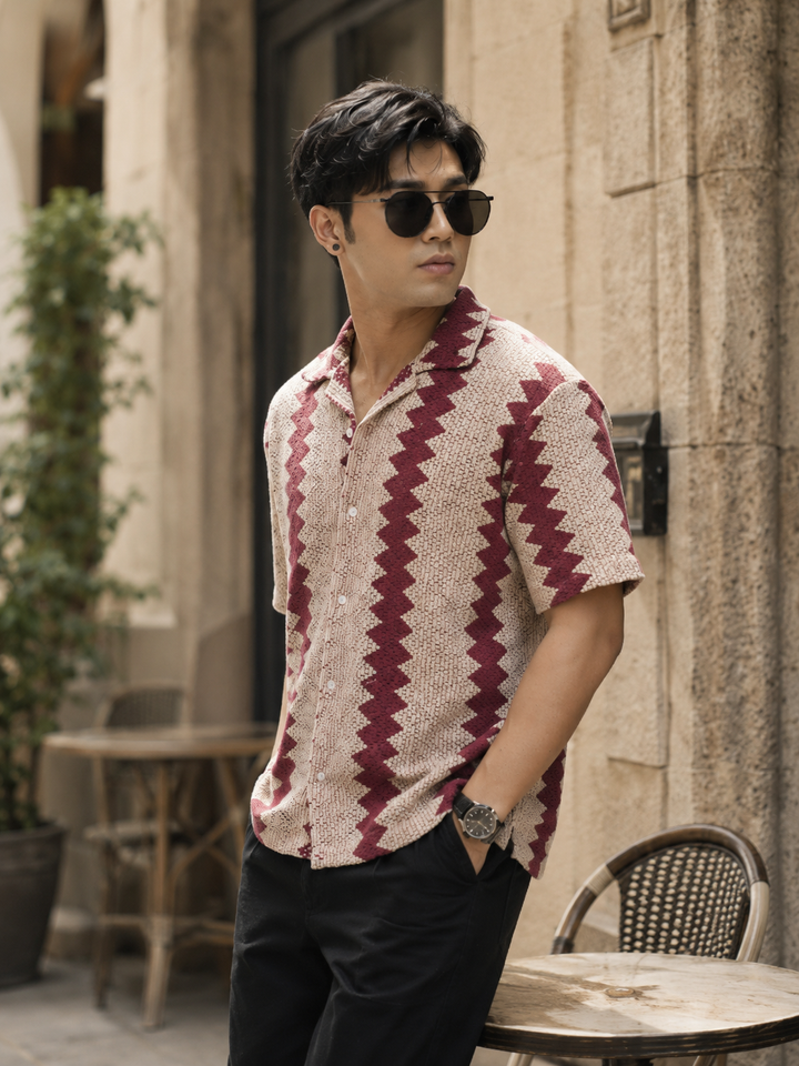 Red Stripes Crochet Shirt