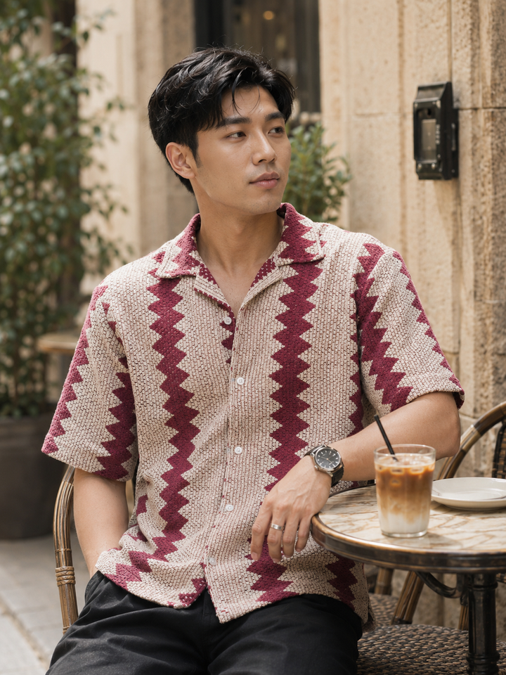 Red Stripes Crochet Shirt