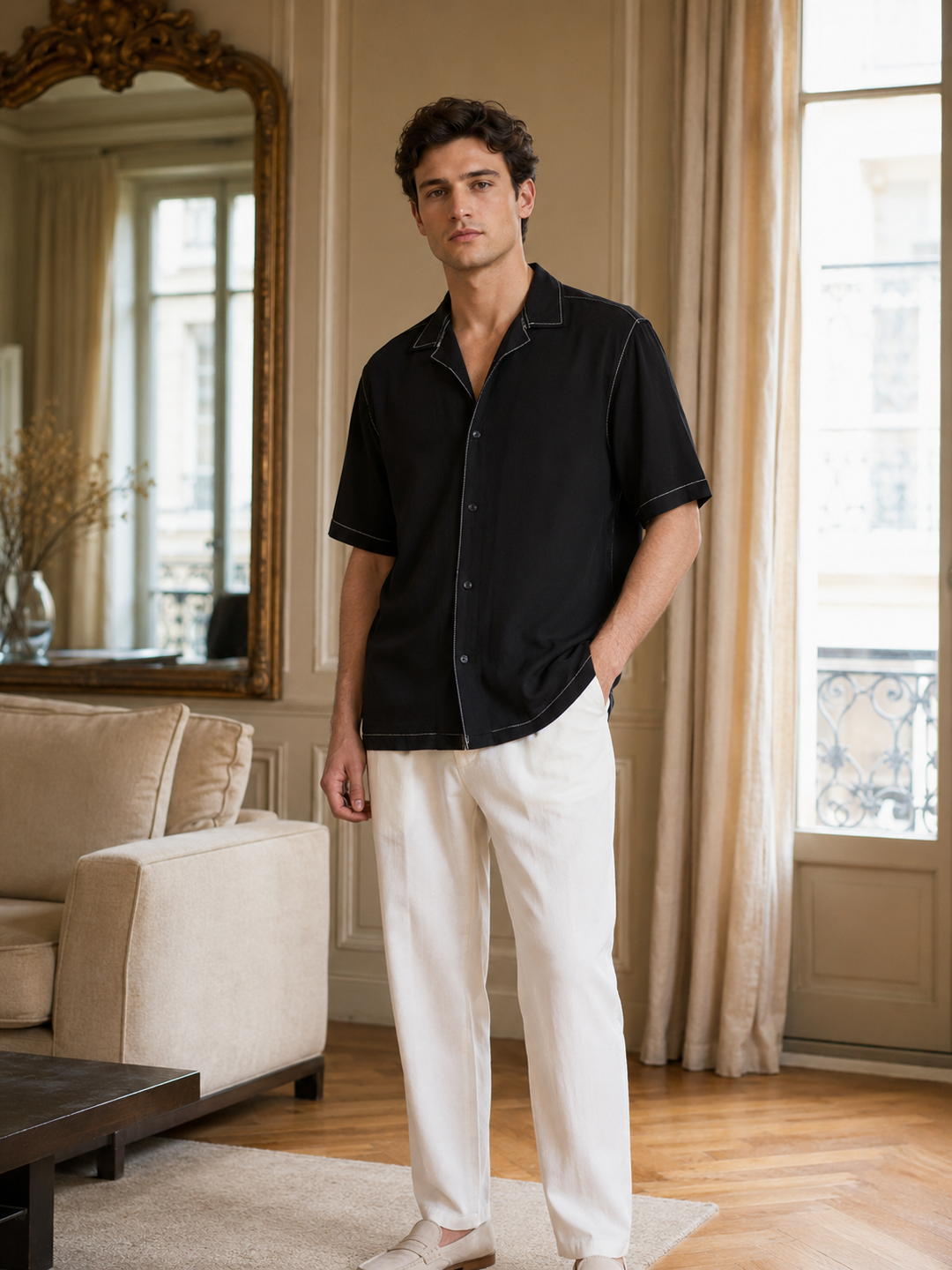 Contrast Stitch Cuban Shirt