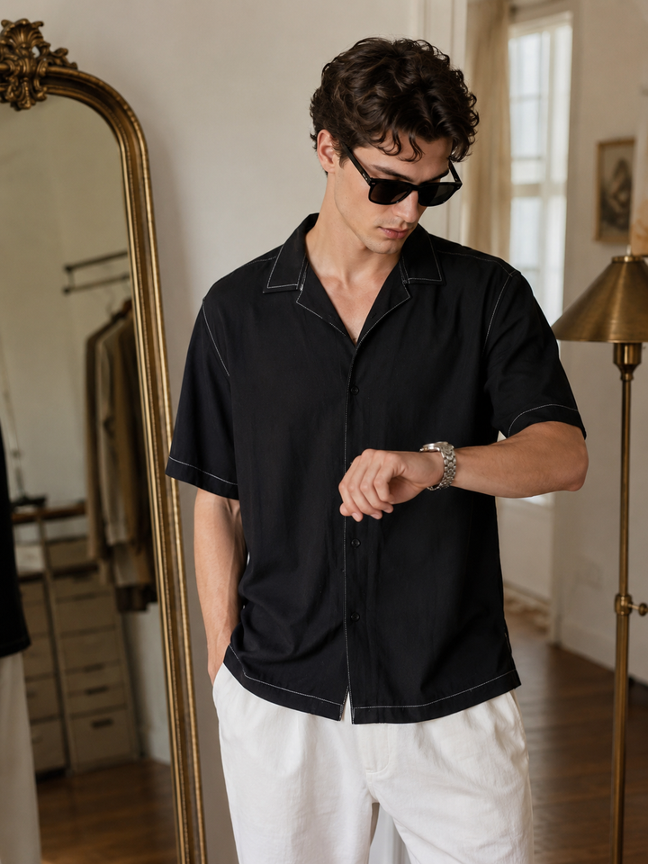 Contrast Stitch Cuban Shirt