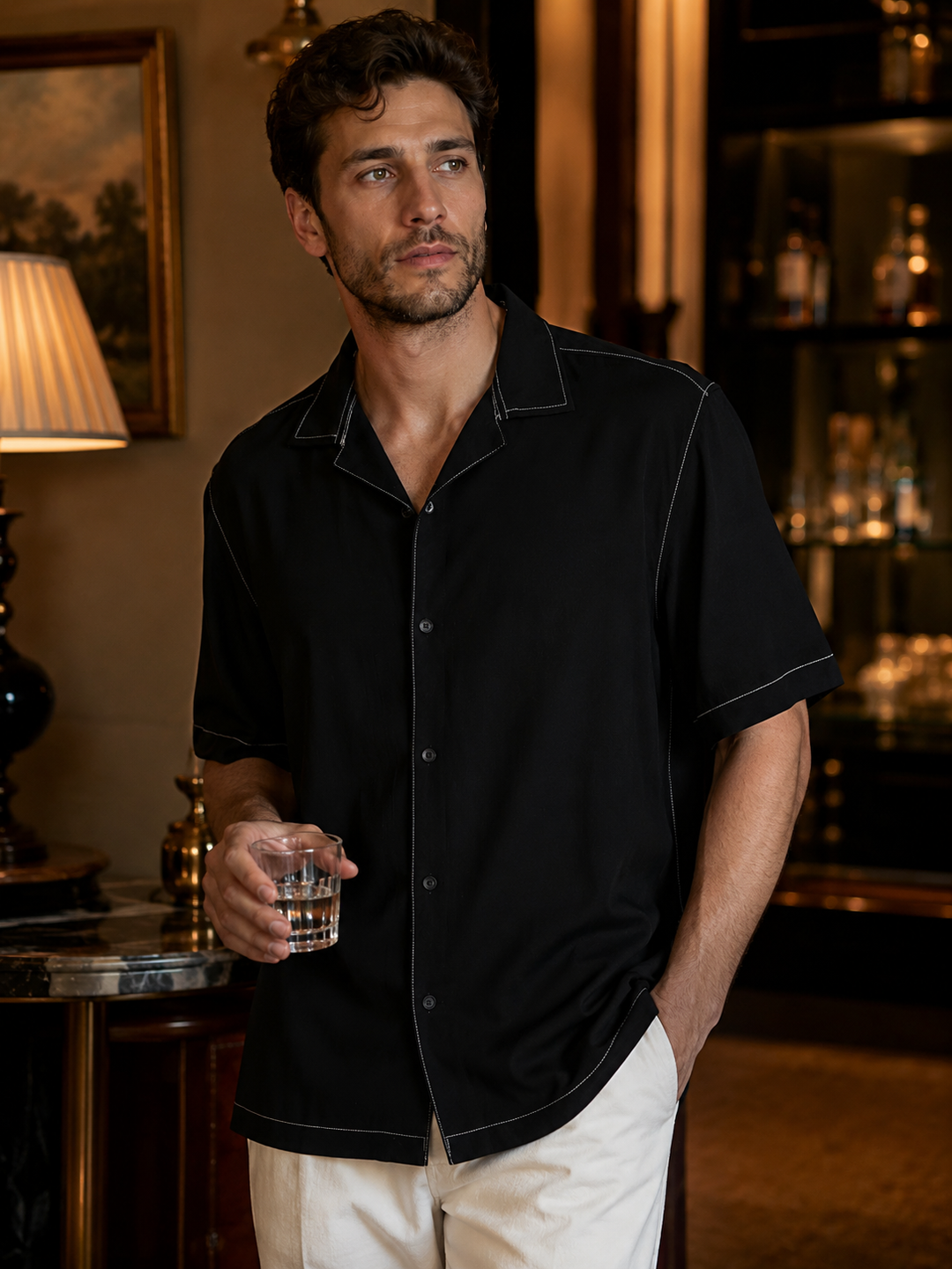 Contrast Stitch Cuban Shirt