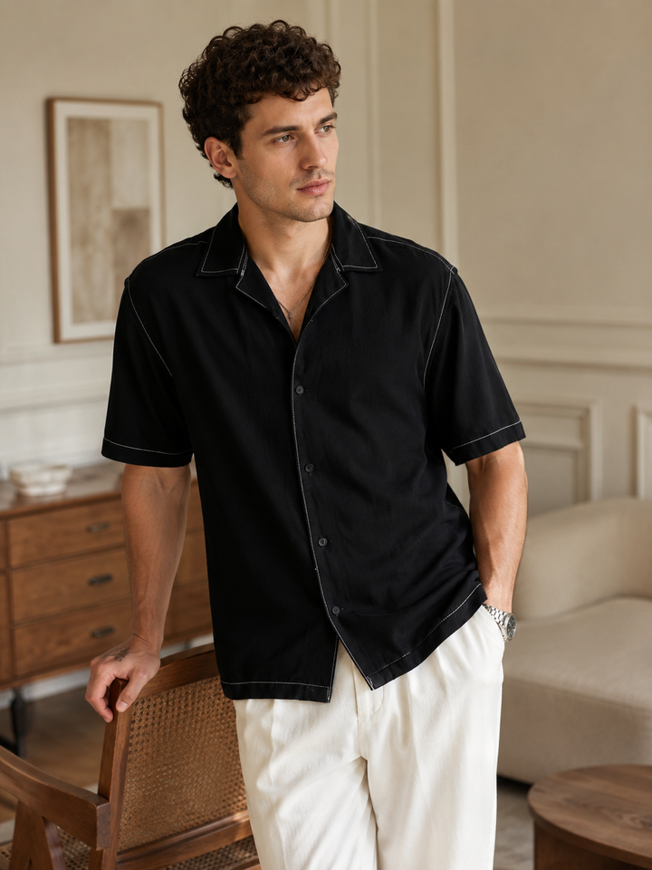 Contrast Stitch Cuban Shirt