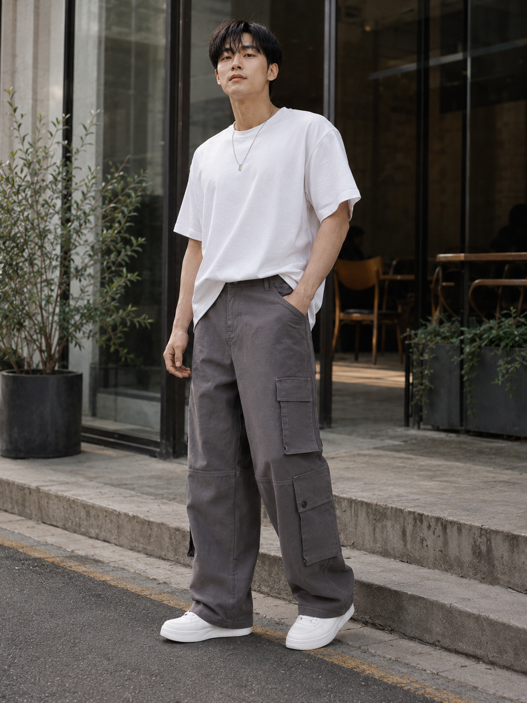 Baggy Greyish Brown Premium Cotton Cargo Pants