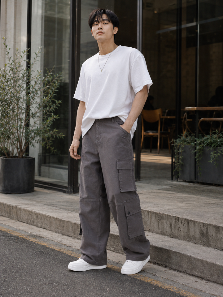 Baggy Greyish Brown Premium Cotton Cargo Pants