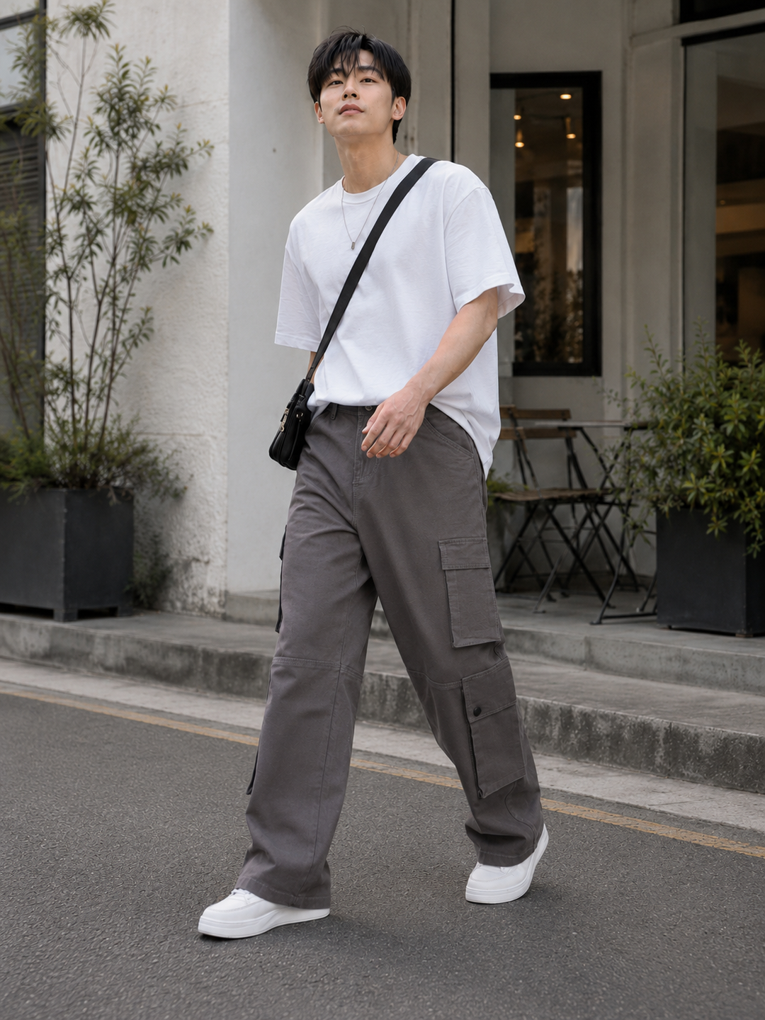 Baggy Greyish Brown Premium Cotton Cargo Pants