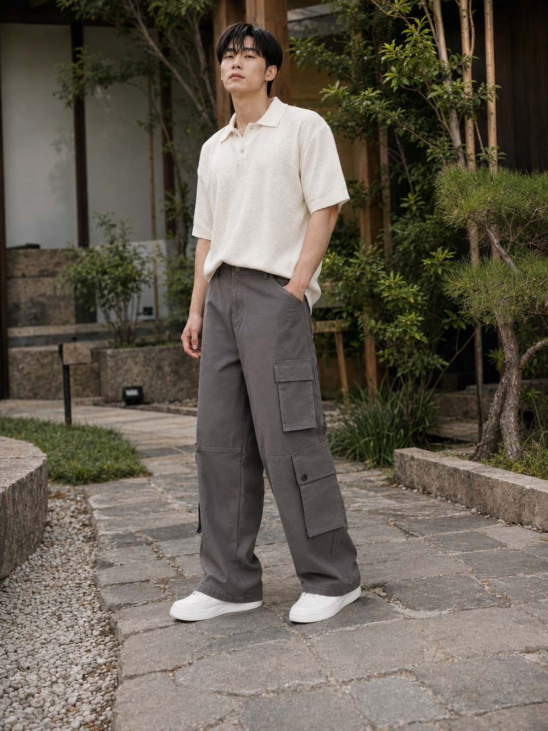 Baggy Greyish Brown Premium Cotton Cargo Pants