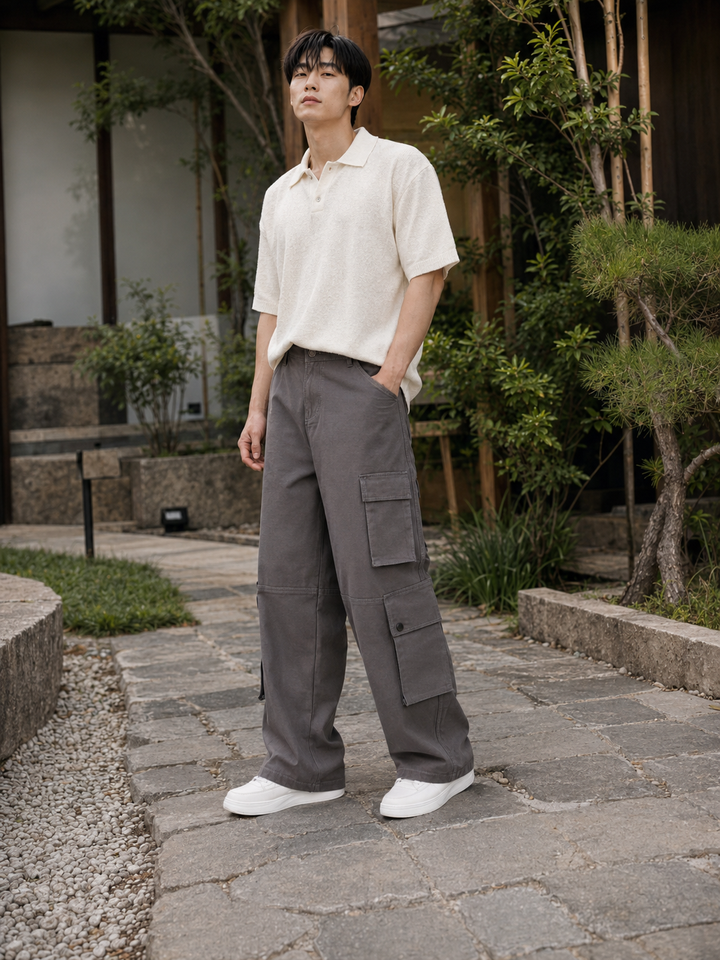 Baggy Greyish Brown Premium Cotton Cargo Pants