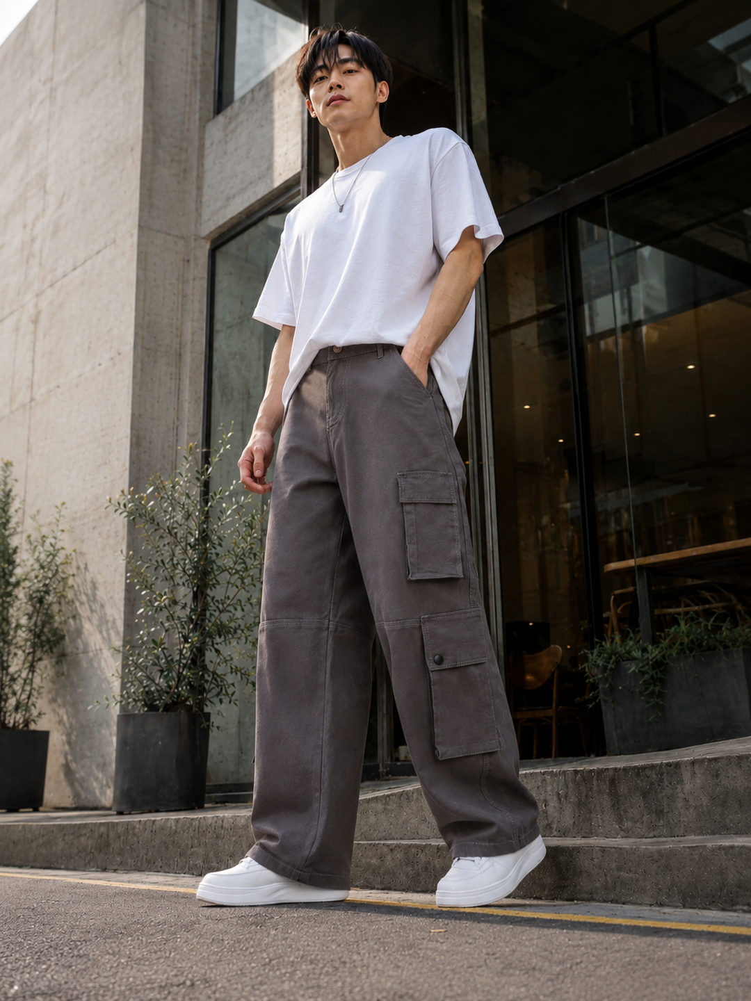 Baggy Greyish Brown Premium Cotton Cargo Pants