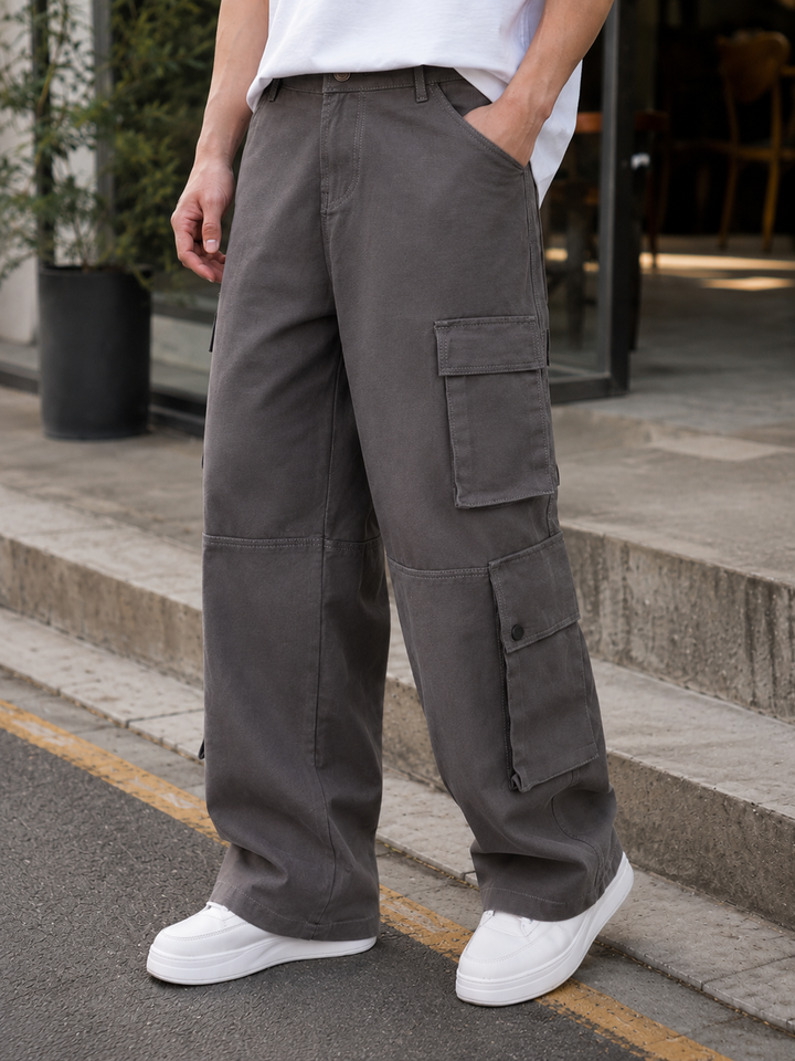 Baggy Greyish Brown Premium Cotton Cargo Pants