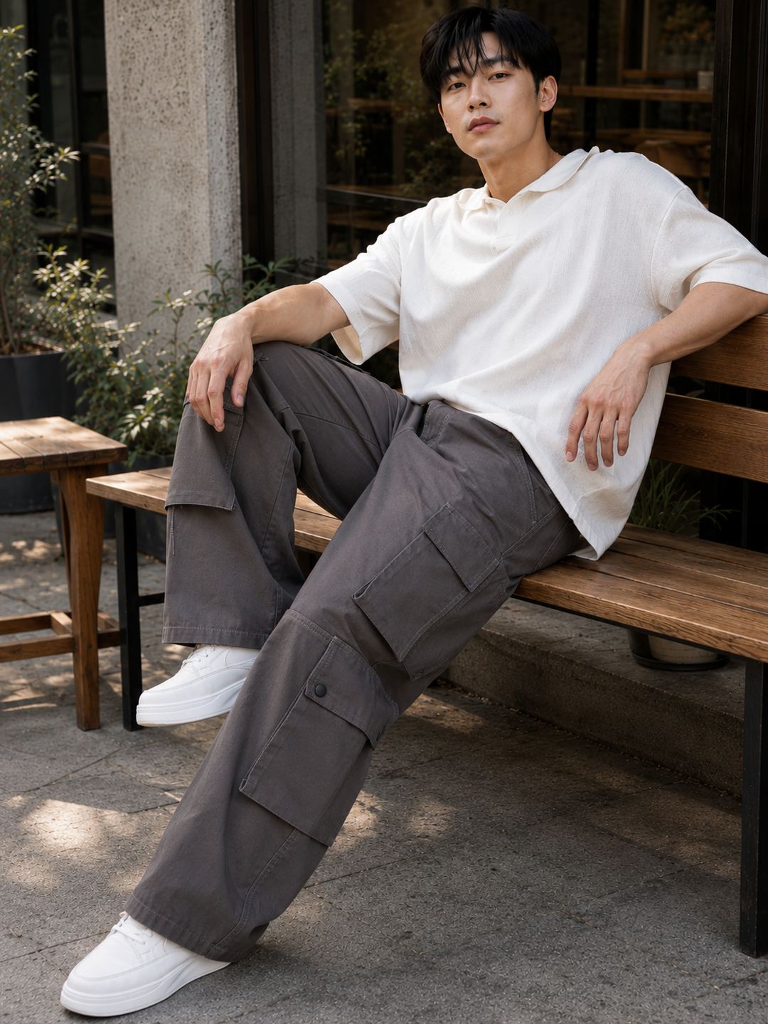 Baggy Greyish Brown Premium Cotton Cargo Pants