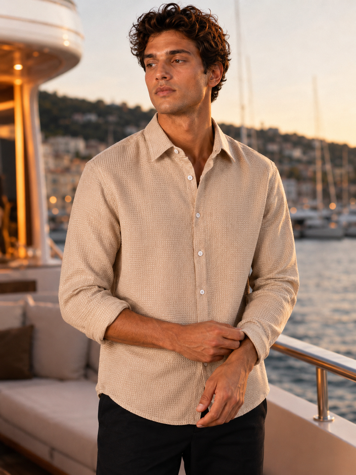 Solids: Beige Textured Fabric shirt