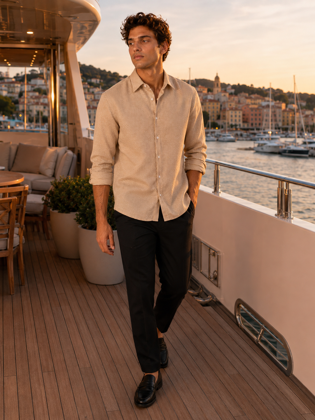 Solids: Beige Textured Fabric shirt