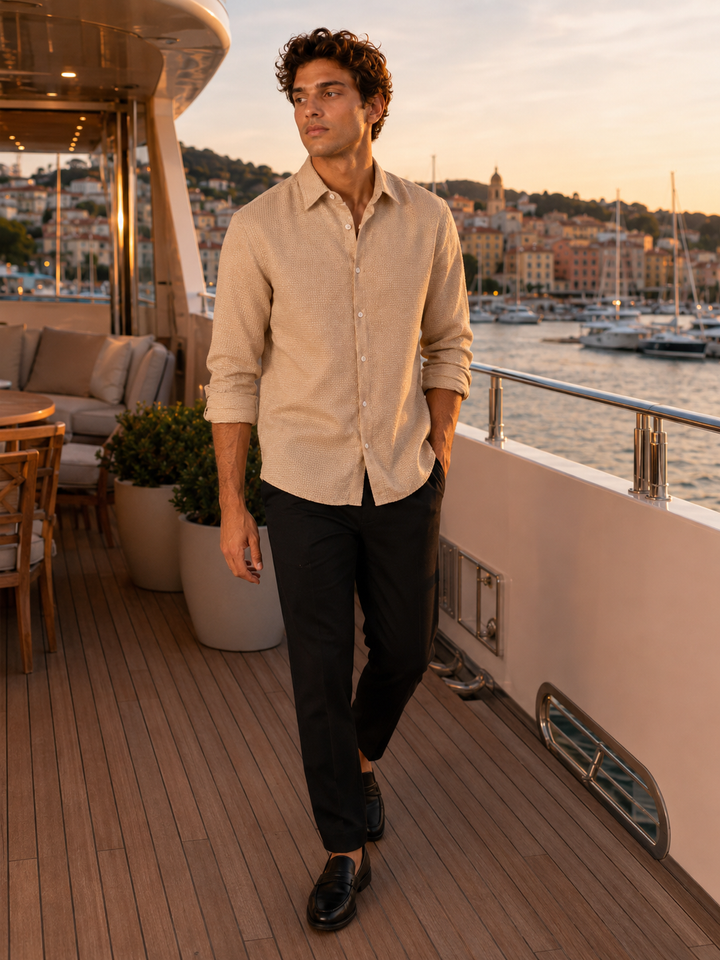 Solids: Beige Textured Fabric shirt