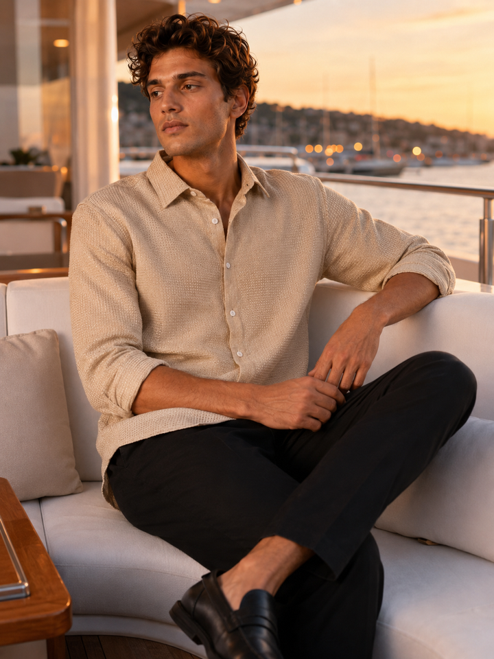 Solids: Beige Textured Fabric shirt