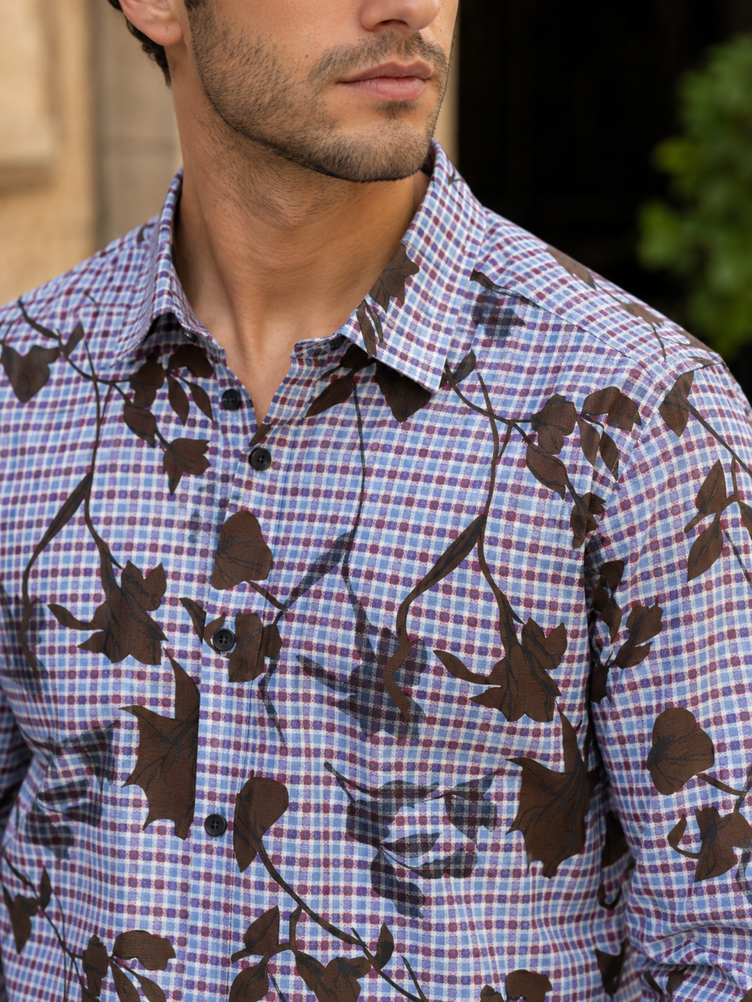 Plaid Floral printed shirt