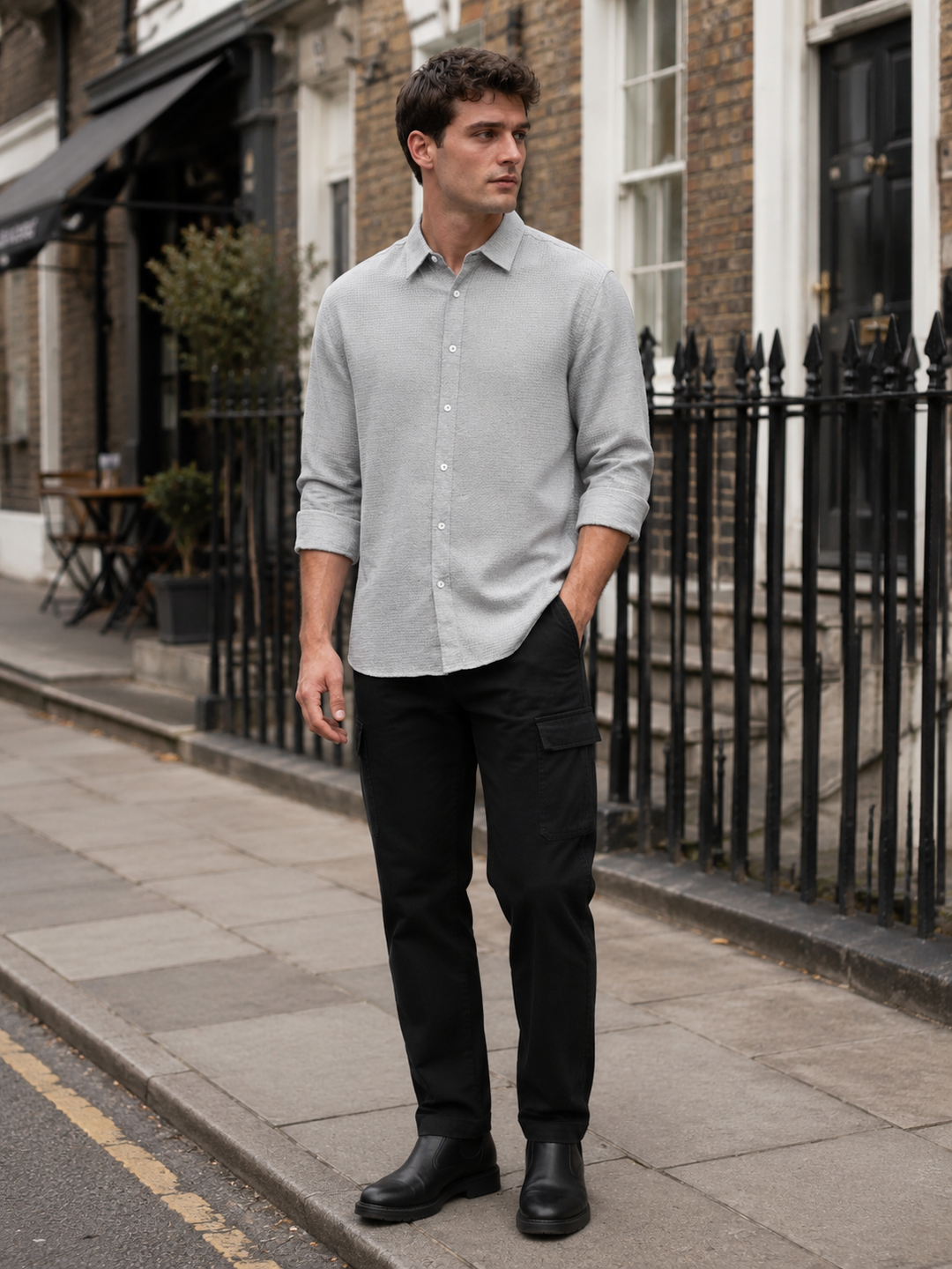 Solids: Grey Textured fabric shirt