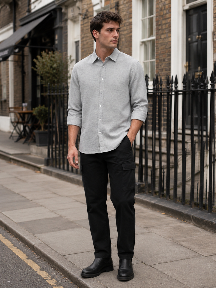 Solids: Grey Textured fabric shirt