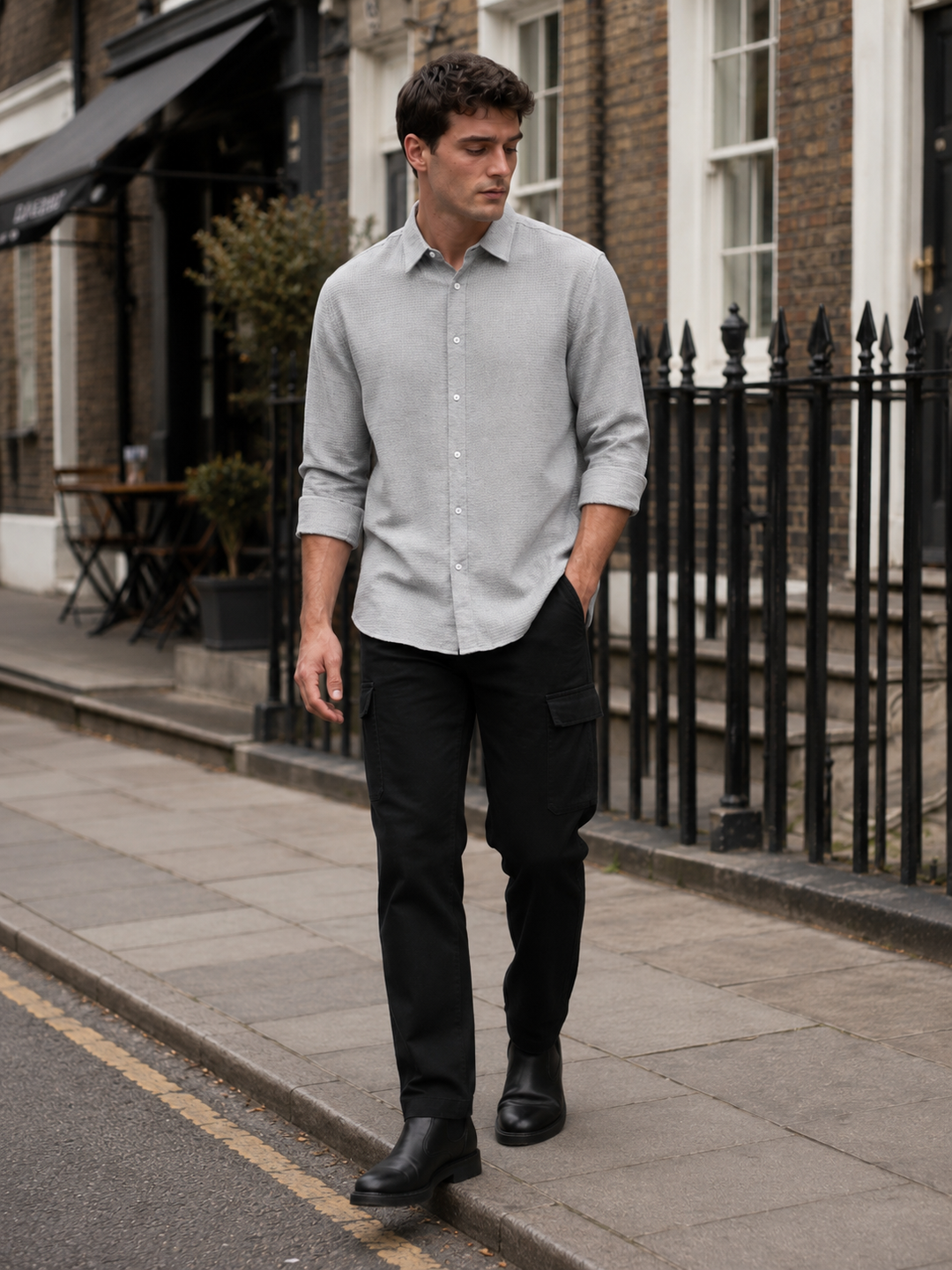 Solids: Grey Textured fabric shirt