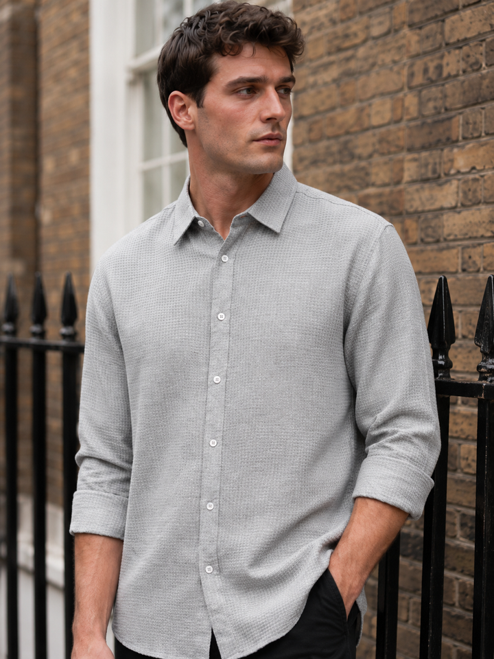 Solids: Grey Textured fabric shirt