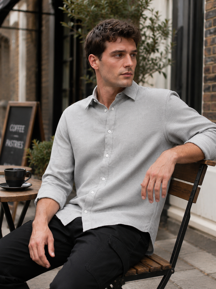 Solids: Grey Textured fabric shirt