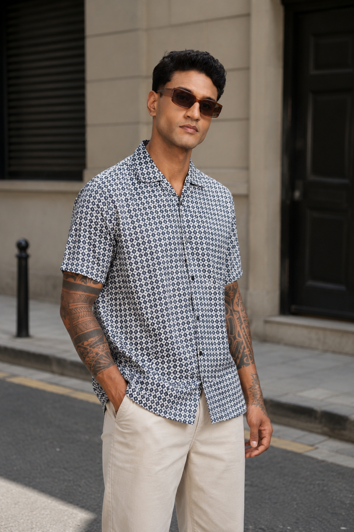 Pattern Print Cuban Satin Shirt