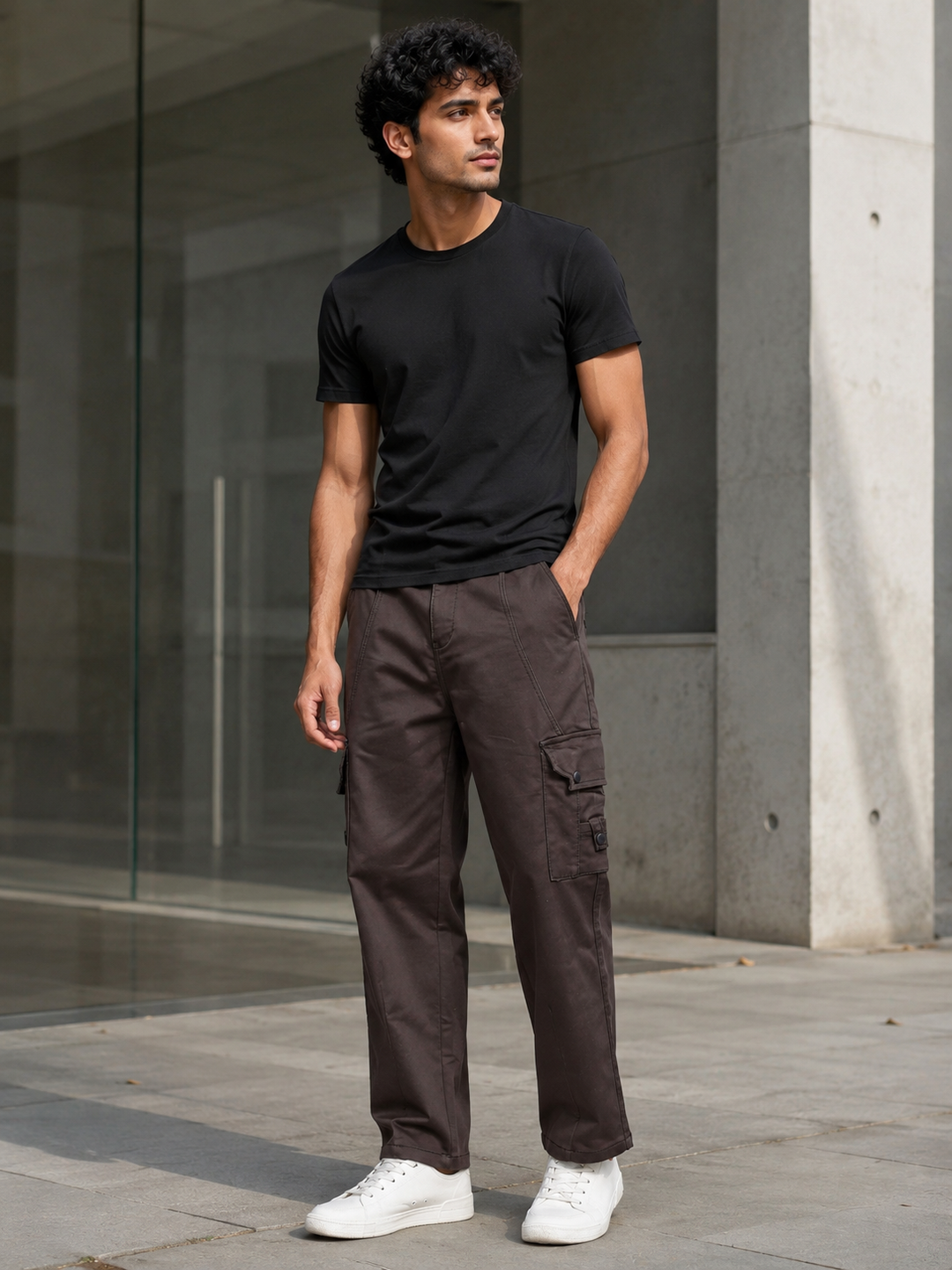 Brown Twill Stretch Cargo Pants