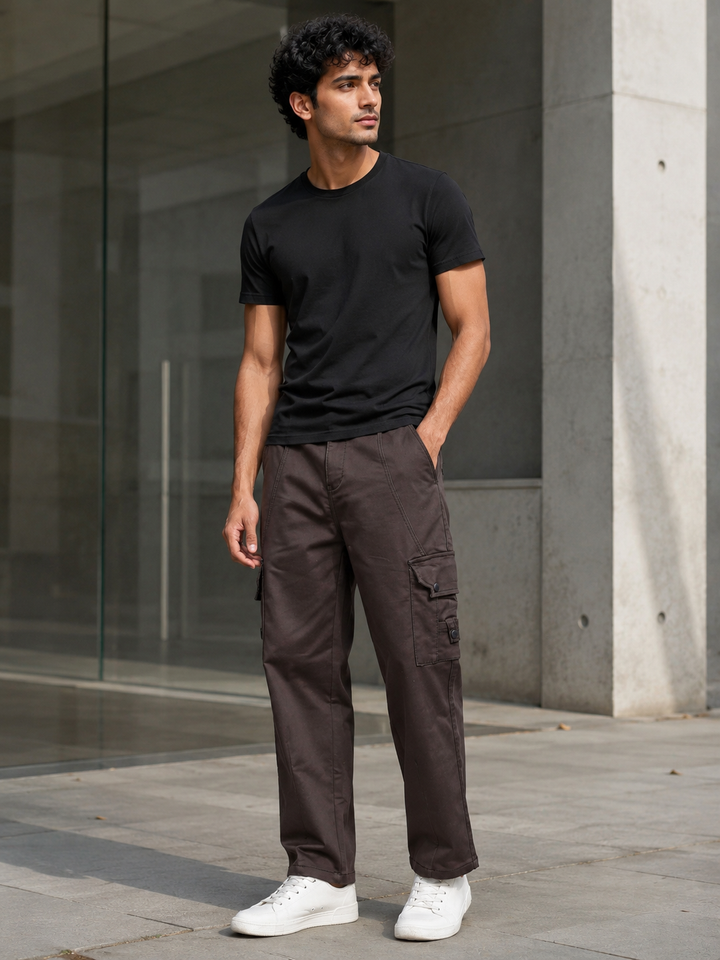 Brown Twill Stretch Cargo Pants