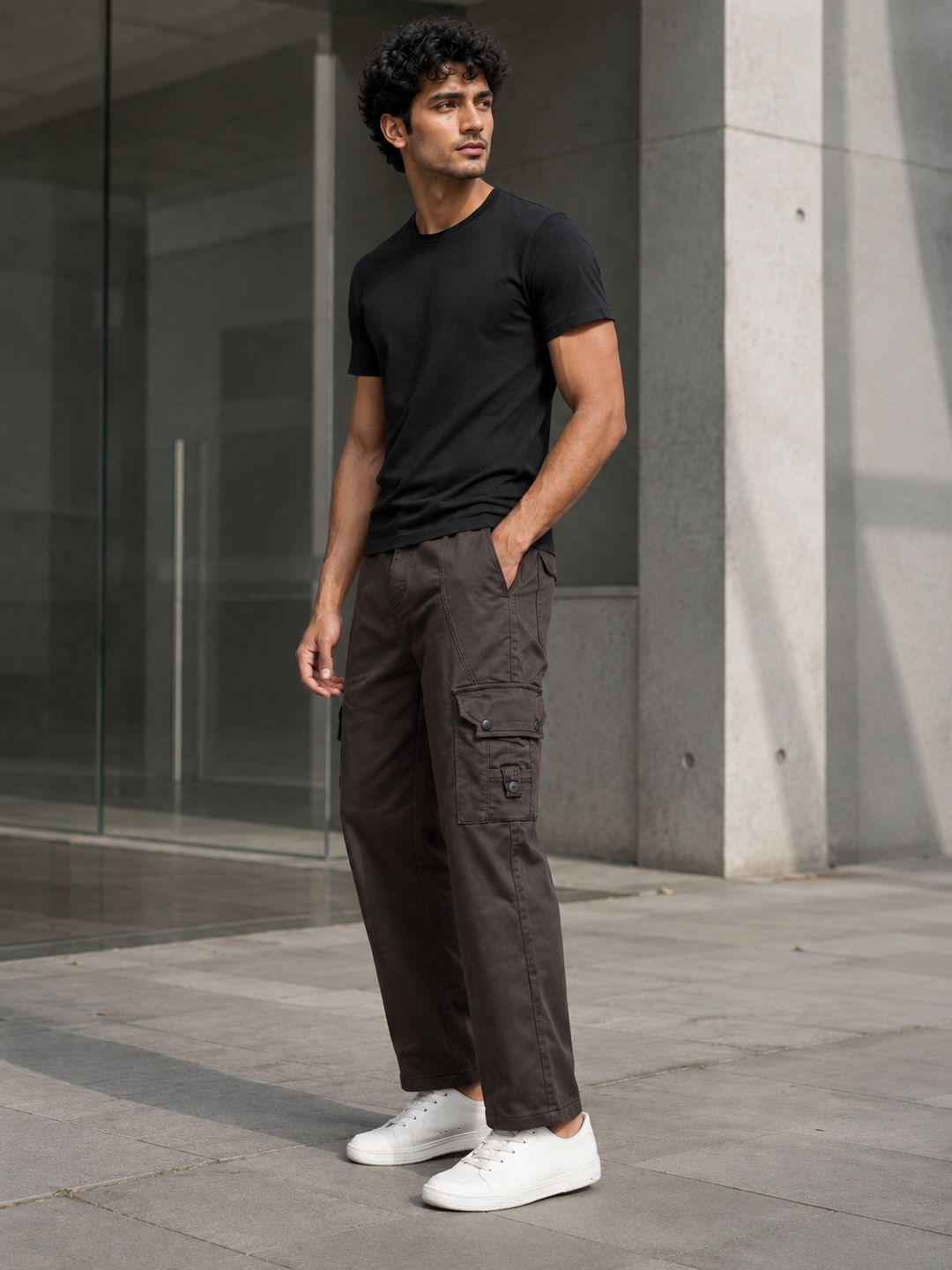 Brown Twill Stretch Cargo Pants