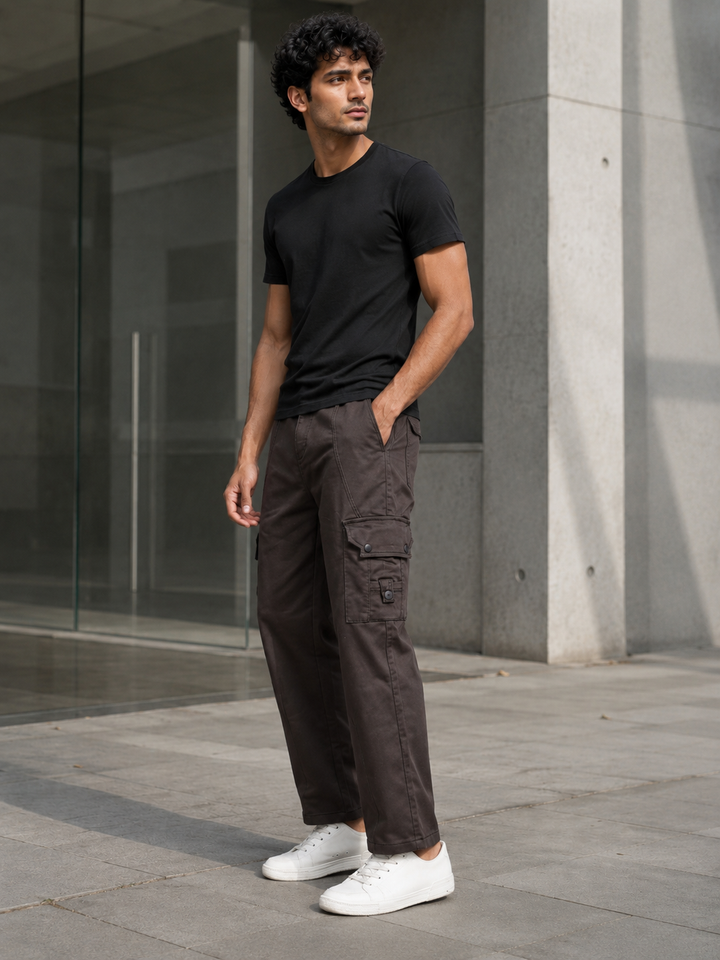 Brown Twill Stretch Cargo Pants