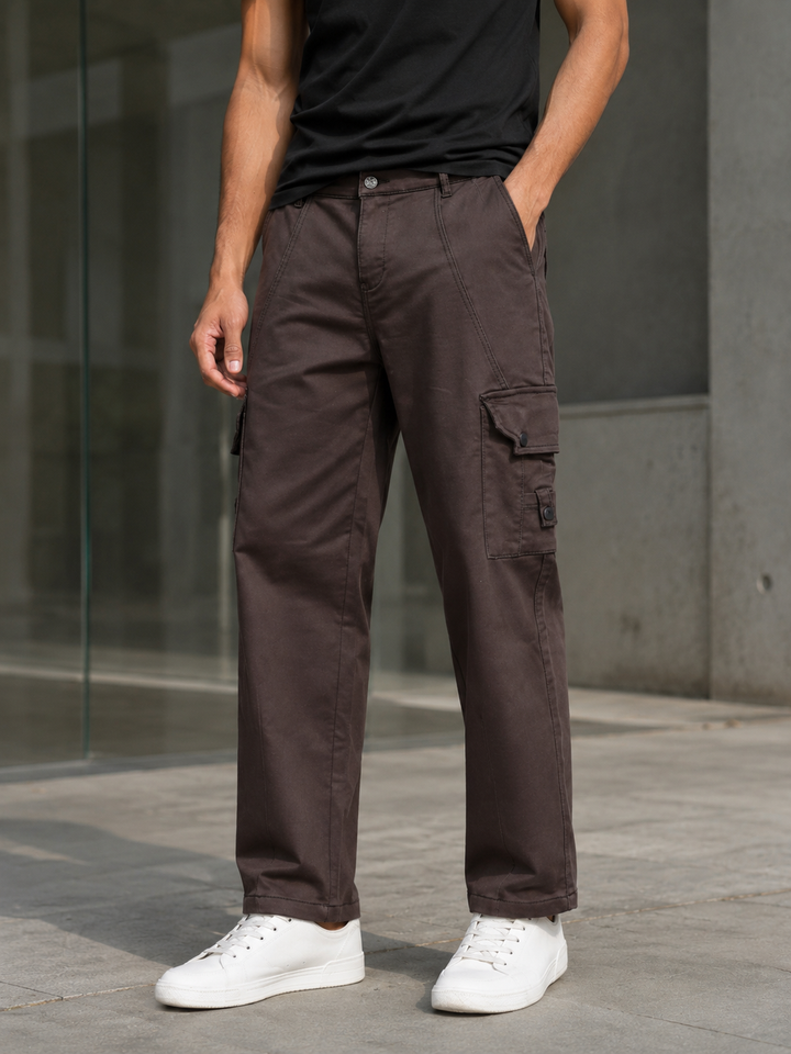 Brown Twill Stretch Cargo Pants