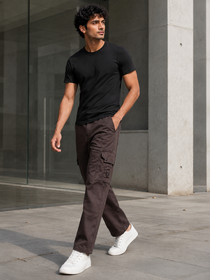 Brown Twill Stretch Cargo Pants