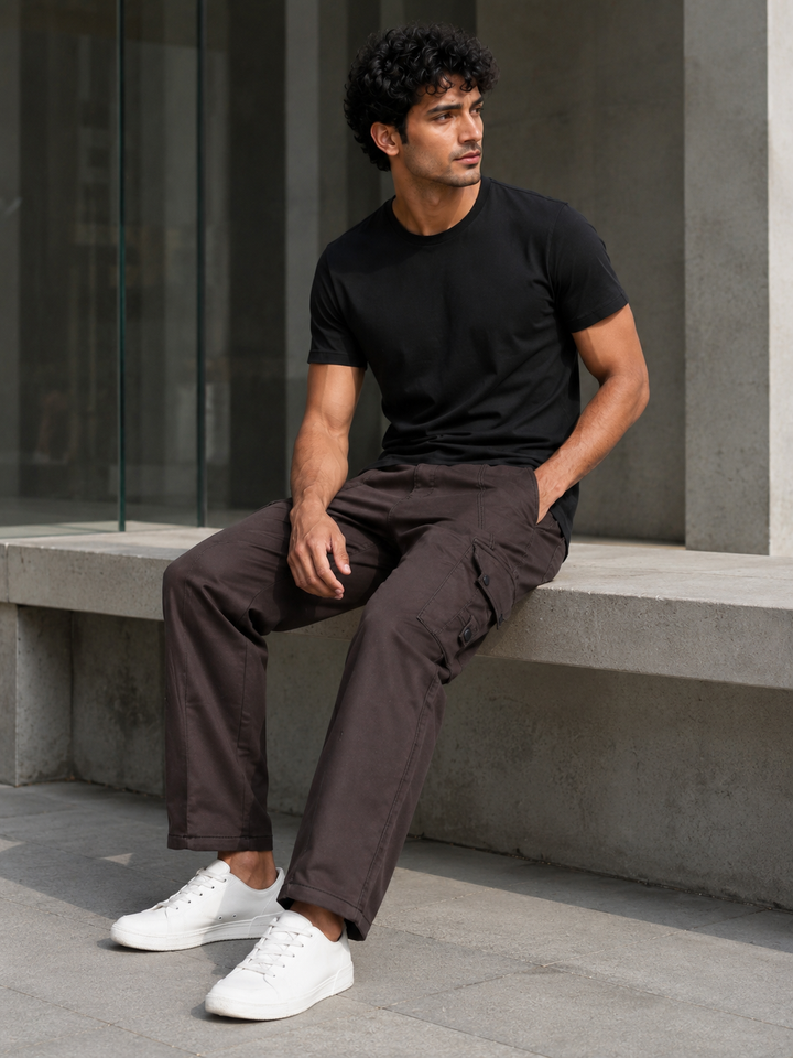 Brown Twill Stretch Cargo Pants