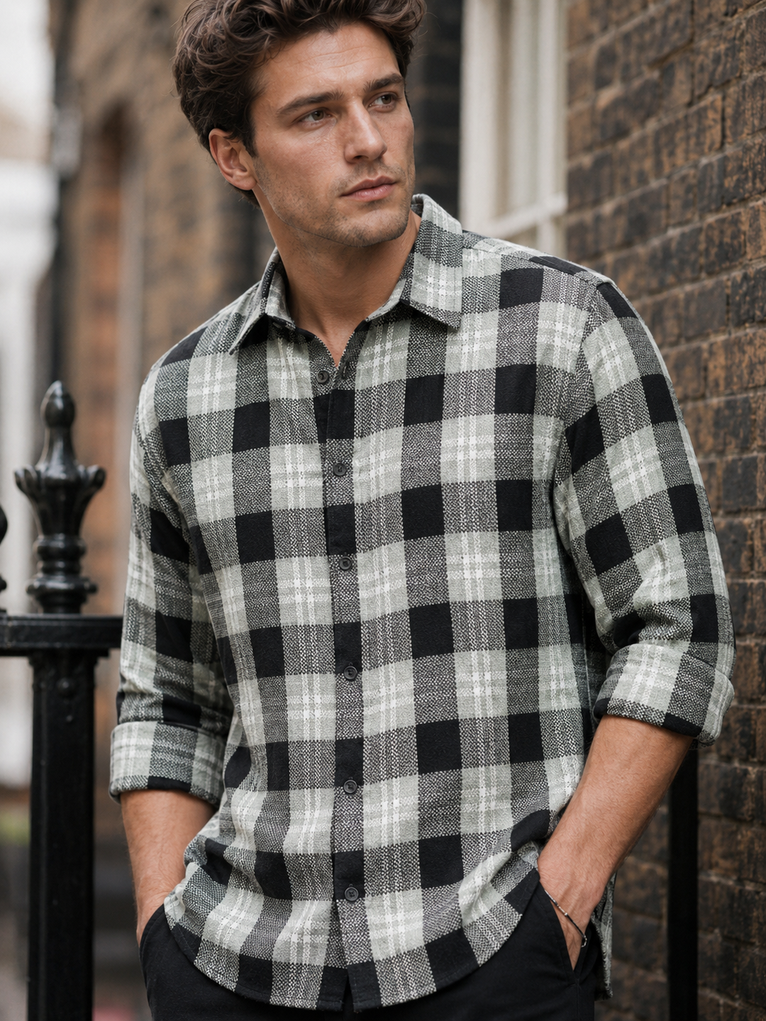 Plaid Green : Textured Fabric Shirt