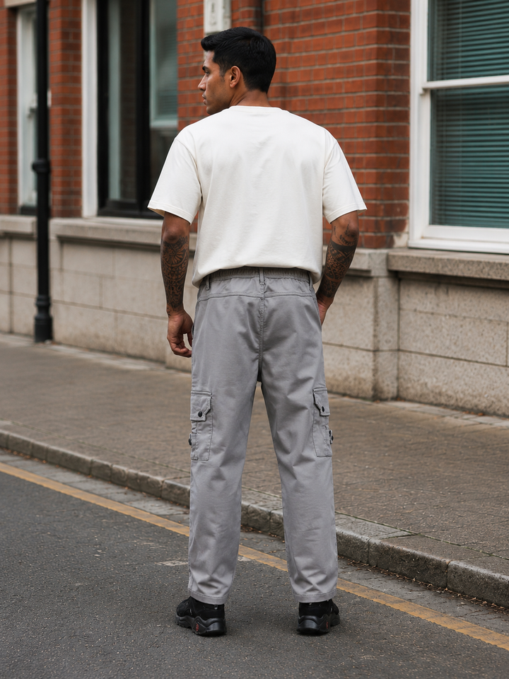 Grey Baggy Stretch Twill Cargo Pants