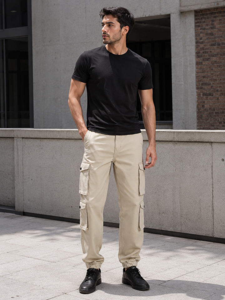 Textured Fabric: Utility Cream Cargo Pants