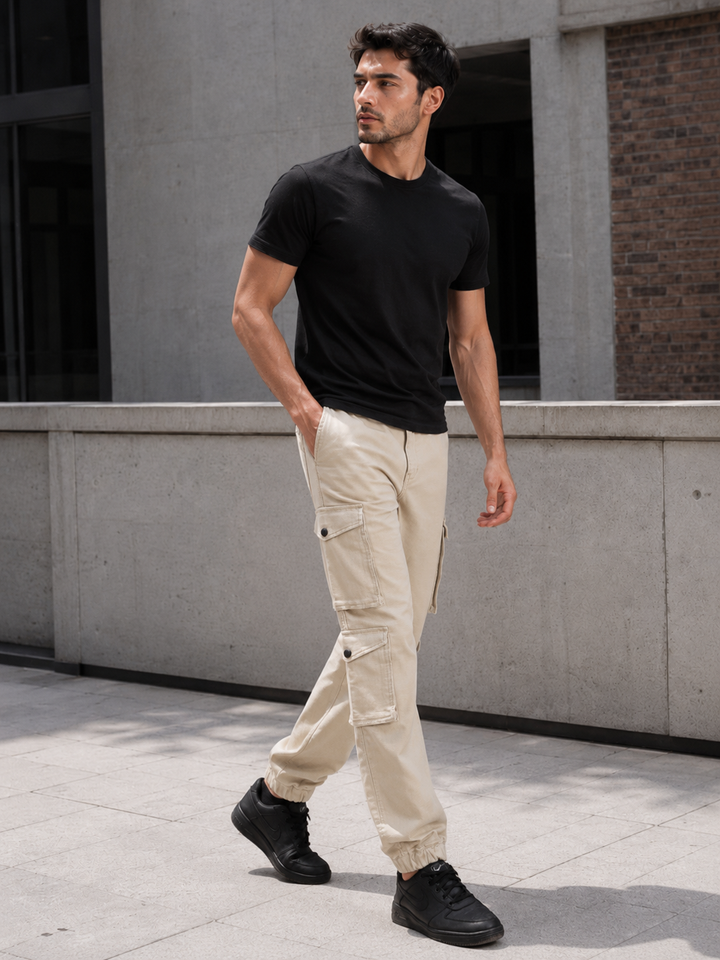 Textured Fabric: Utility Cream Cargo Pants