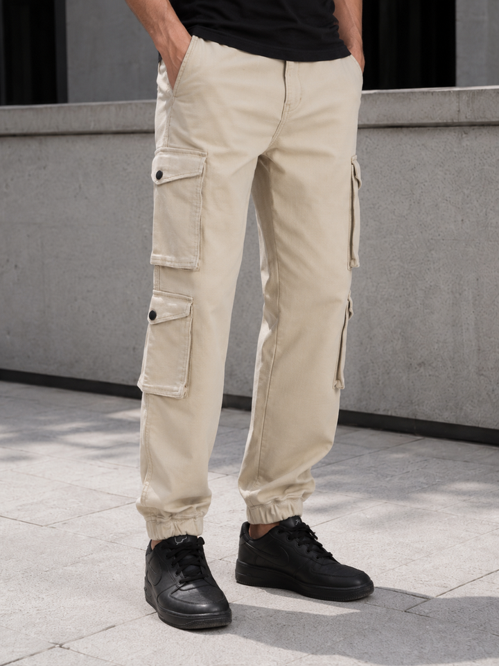 Textured Fabric: Utility Cream Cargo Pants