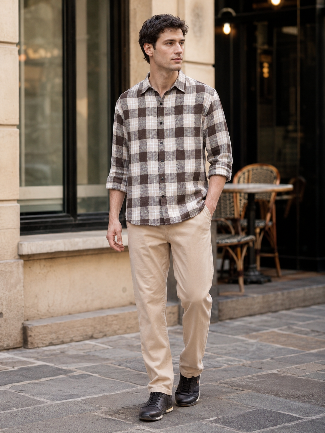 Plaid Brown Textured fabric Shirt
