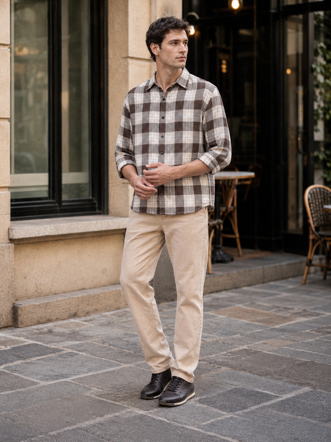 Plaid Brown Textured fabric Shirt