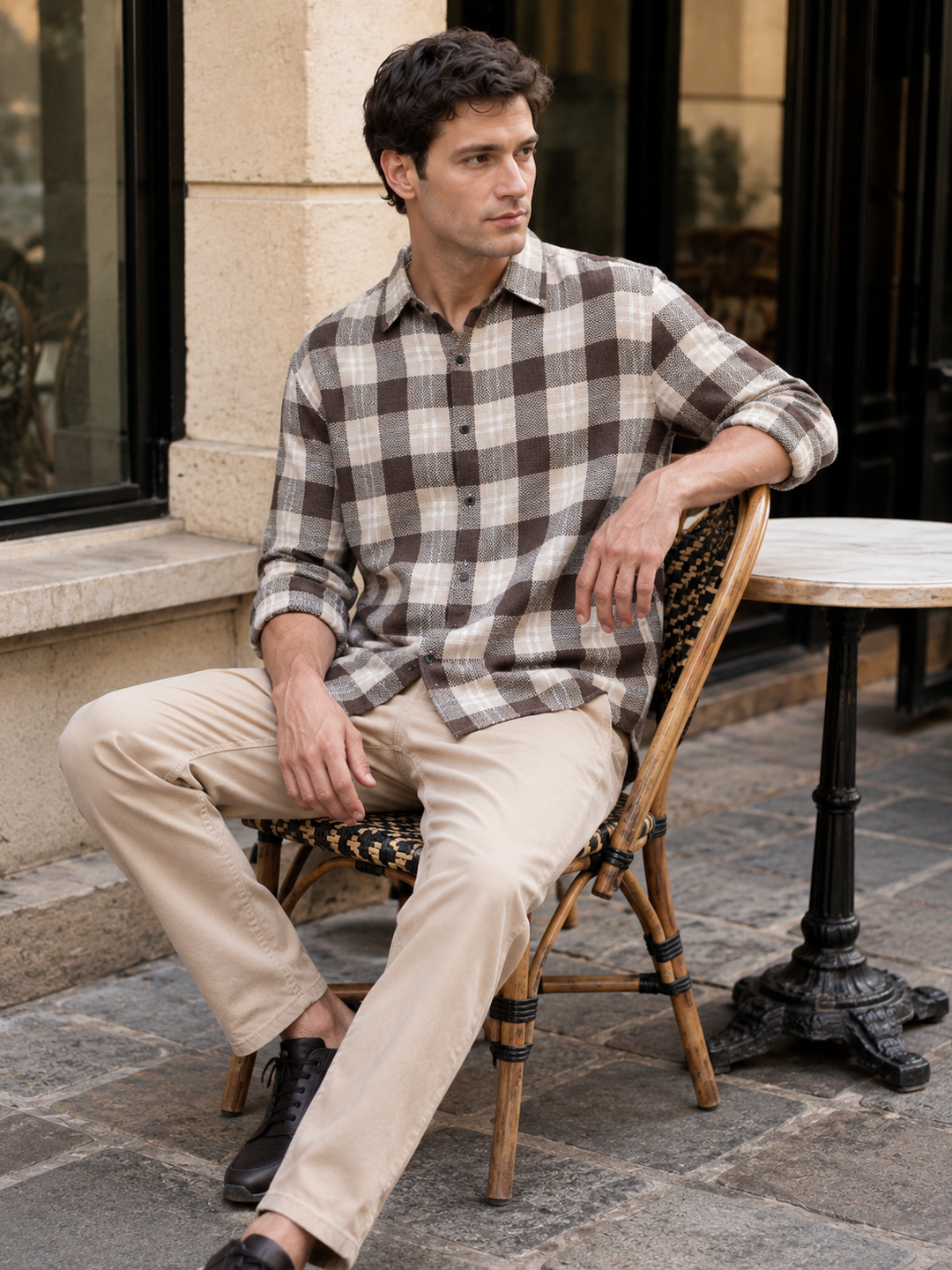 Plaid Brown Textured fabric Shirt
