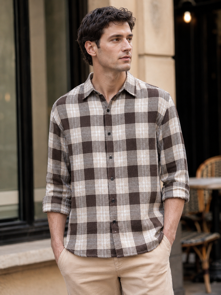Plaid Brown Textured fabric Shirt