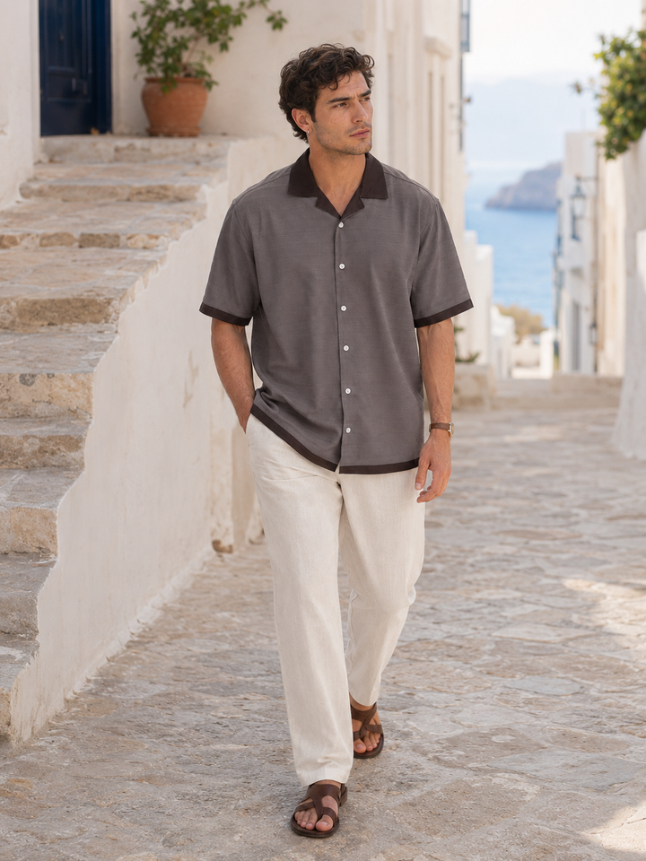 Textured Fabric: Stripes Dark Grey Cuban shirt